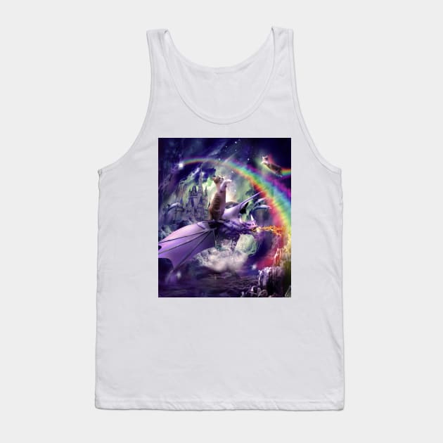 Rainbow Space Cat On Dragon Tank Top by Random Galaxy